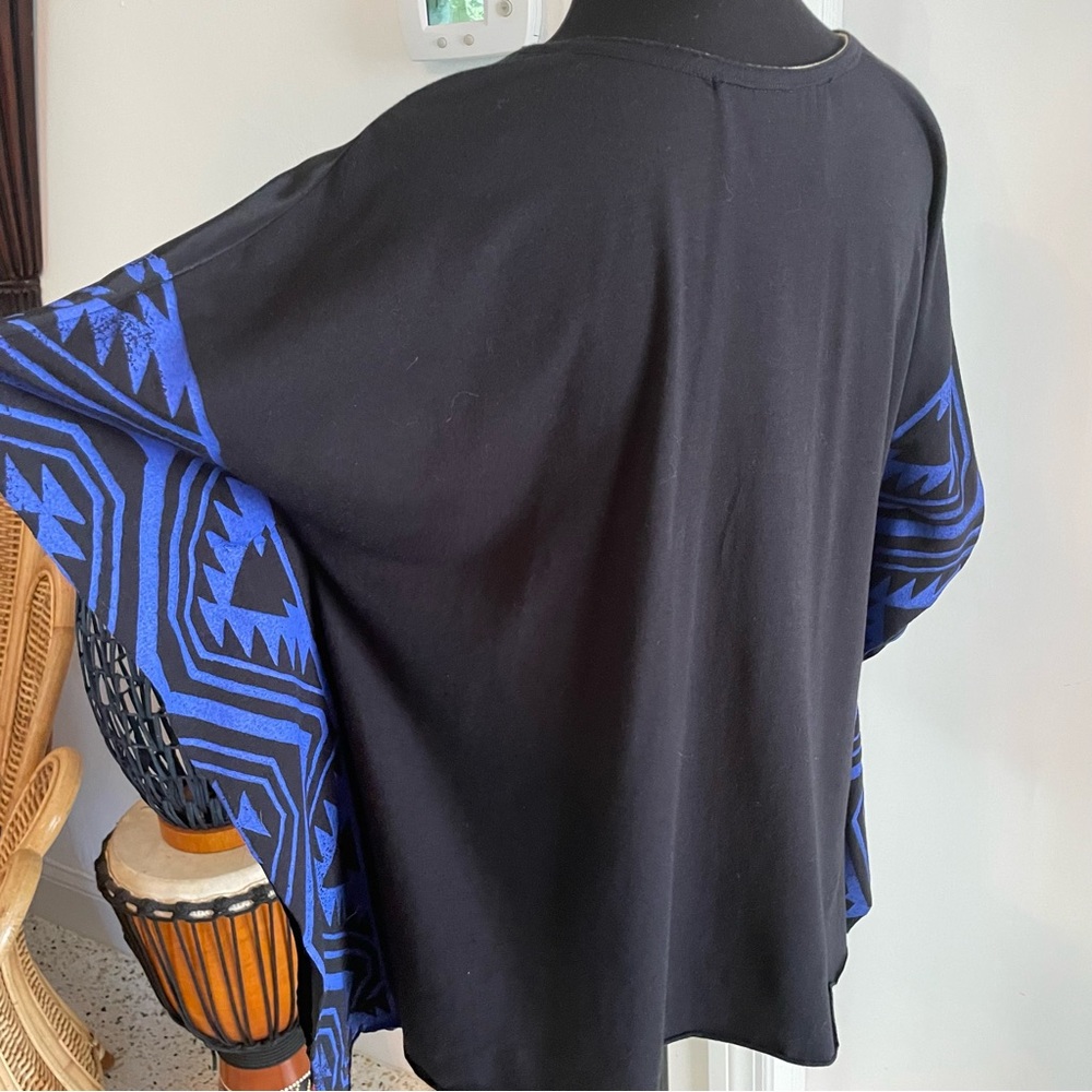 Anthropologie Black Tunic with Bright Blue Geometric Detailing - Picture 6 of 12
